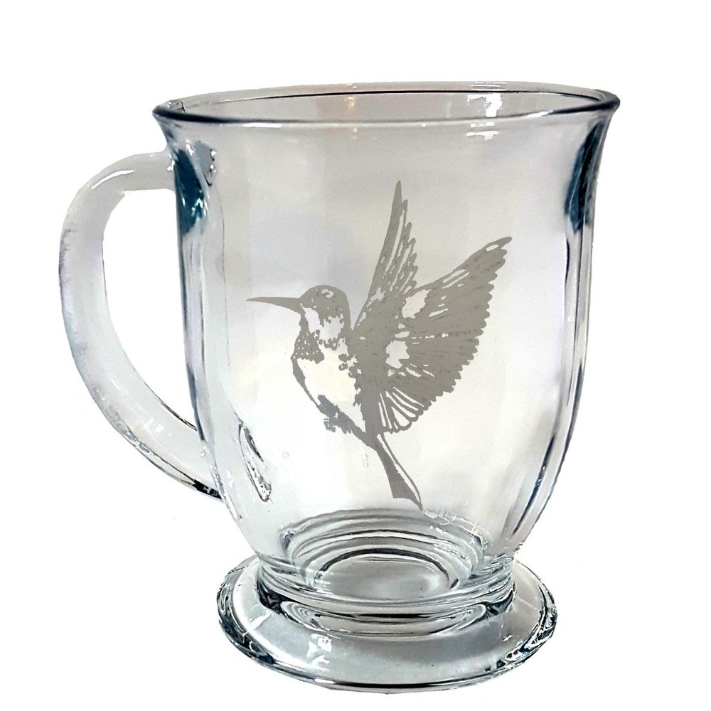 Hummingbird Glass Coffee Mug, 16 ounce Tea Cup